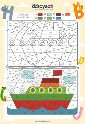 Coloriage numéroté bateau pour enfant