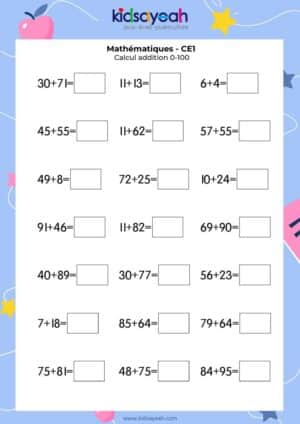 exercice d'addition de 0 a 100