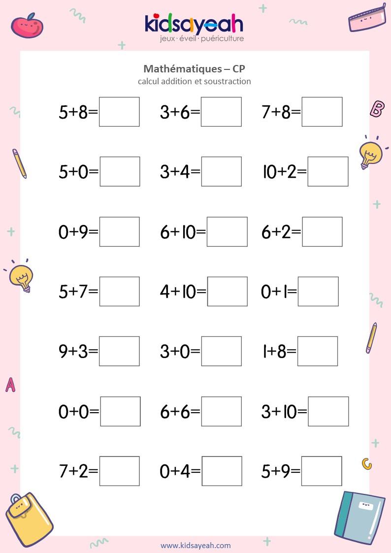 exercice math addition de 0 a 10 CP
