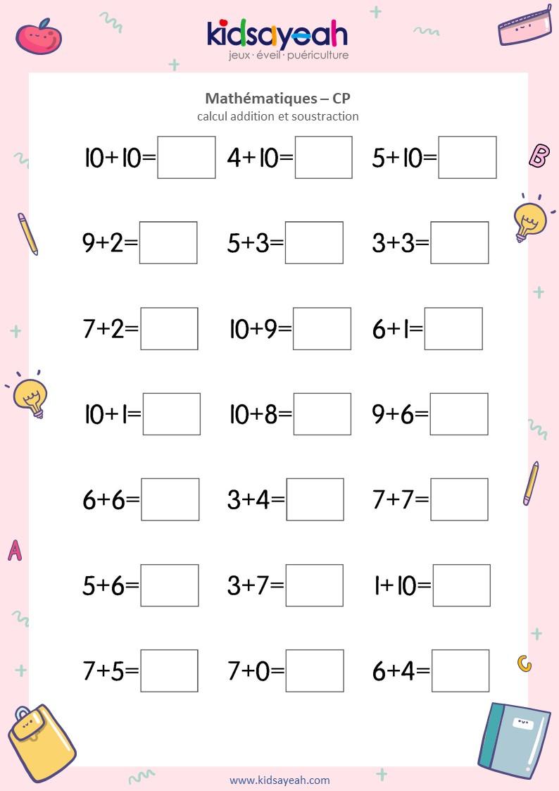 exercice math addition de 0 a 10 CP