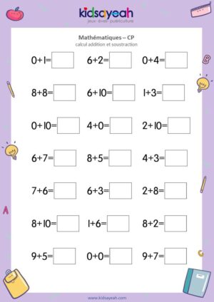 exercice math addition de 0 a 10 CP