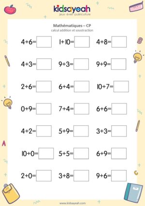 exercice math addition de 0 a 10 CP