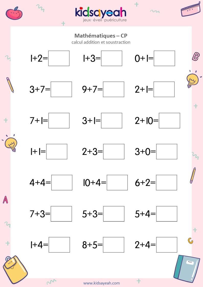 exercice math addition de 0 a 10 CP