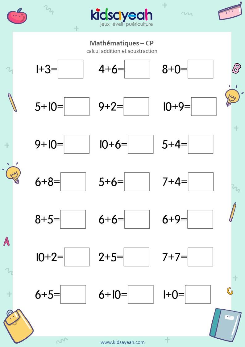 exercice math addition de 0 a 10 CP - Maîtriser les petites additions CP