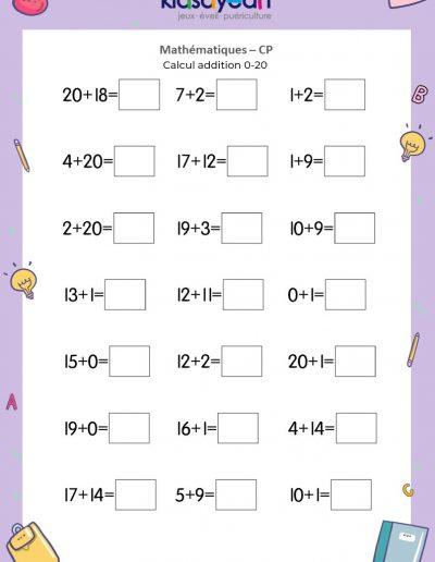 exercices maths cp addition 0-20