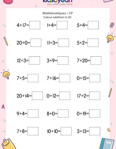exercices maths cp addition 0-20