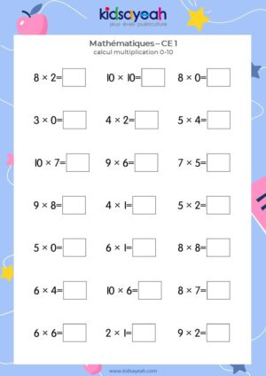 Fiche exercices de multiplication CE1