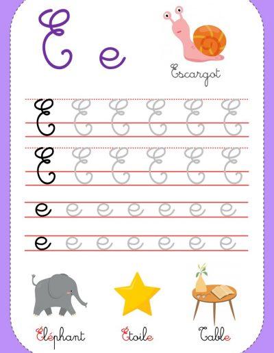 apprendre à écrire la lettre E
