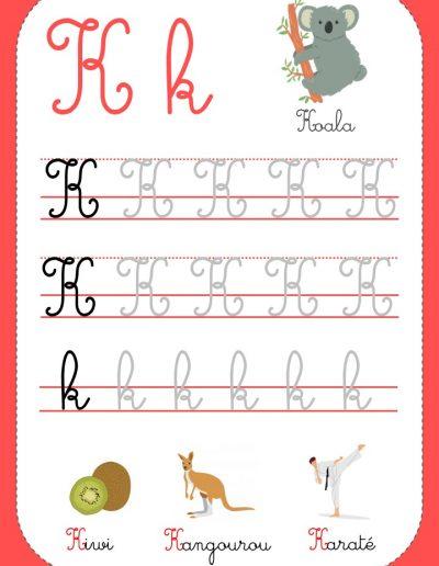 apprendre à écrire la lettre K