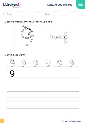 fiche de graphisme pour apprendre à tracer les chiffres de 1 à 10