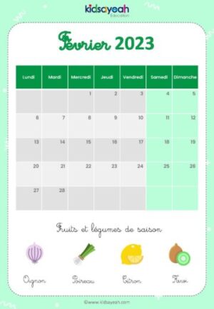 Calendrier 2023 des Fruits et Légumes de saison-Le mois de Février