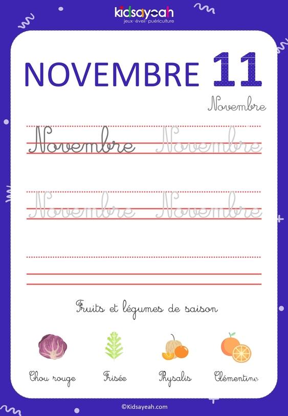 Apprendre le mois de novembre pour enfants