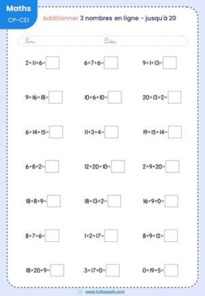exercices d'addition en ligne 3 nombres -1
