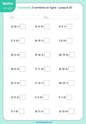 exercices de soustraction en ligne 3 nombres -4