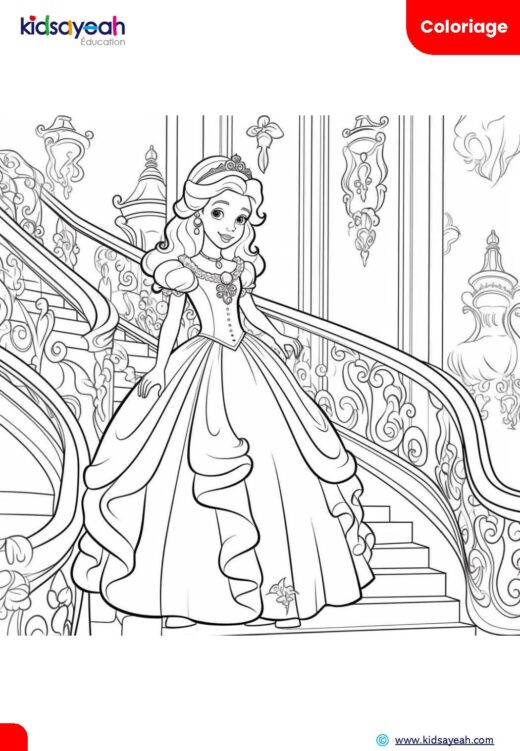 Coloriage de princesse dans son château