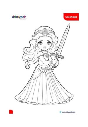 Coloriage princesse guerrière et son épée magique