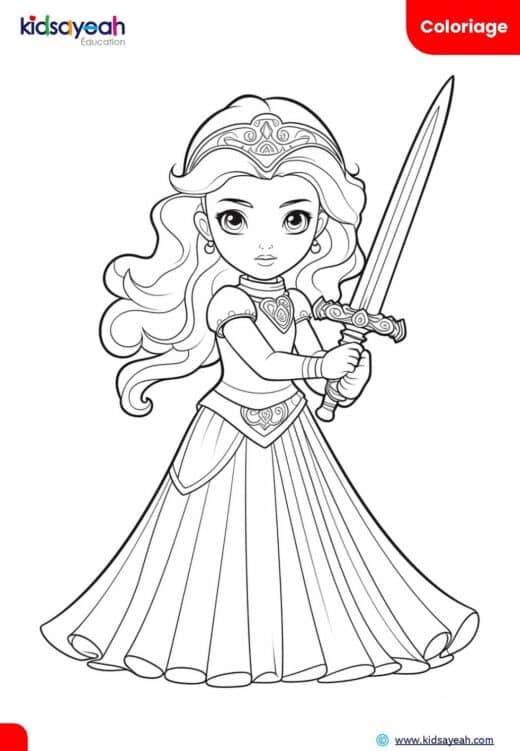 Coloriage princesse guerrière et son épée magique