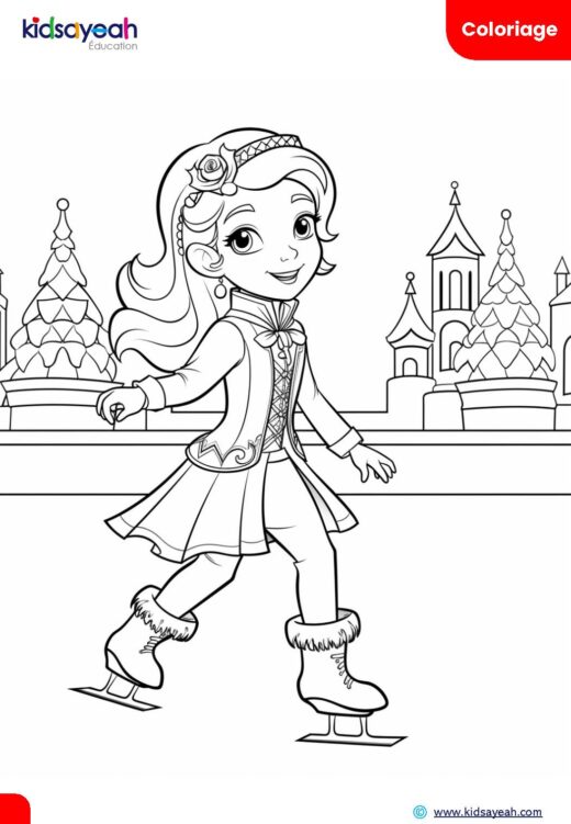 Coloriage princesse en patins à glace