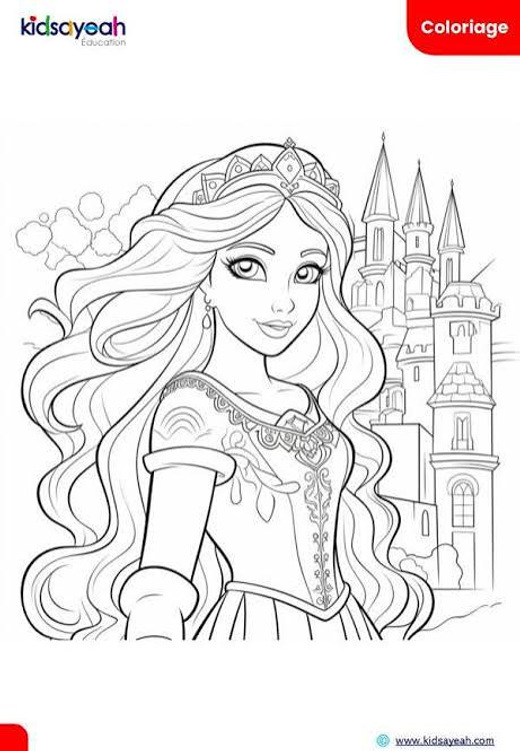 Coloriage princesse et château féerique