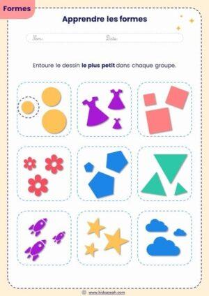 Apprendre les formes-Entoure le dessin le plus petit dans chaque groupe