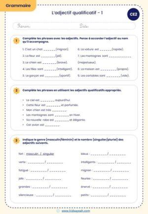 Exercices grammaire CE2 - Exercices l adjectif qualificatif-1 pour CE2