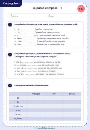 Exercices conjugaison CE2 - exercice passé composé a imprimer