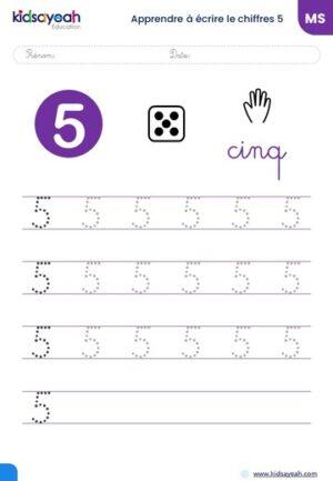 apprendre à écrire le nombre 5 en MS - Premiers pas dans l'écriture des nombres en MS