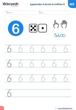 apprendre à écrire le chiffre 6 en MS - Apprendre à écrire le nombre 6 en moyenne section
