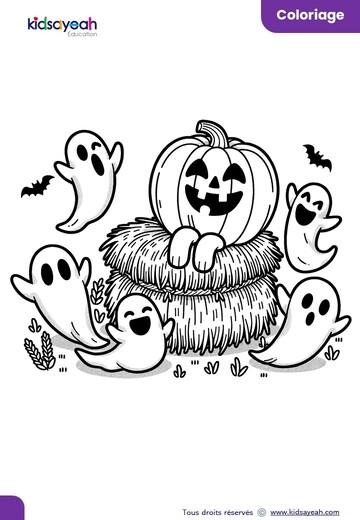 Coloriage d'Halloween Citrouille et Fantôme