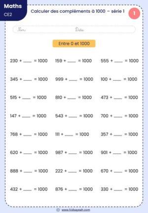 Exercices maths CE2_Calculer des compléments à 1000 – série 1