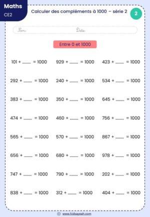 Exercices maths CE2_Calculer des compléments à 1000 – série 2