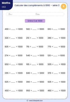 Exercices maths CE2_Calculer des compléments à 1000 – série 3