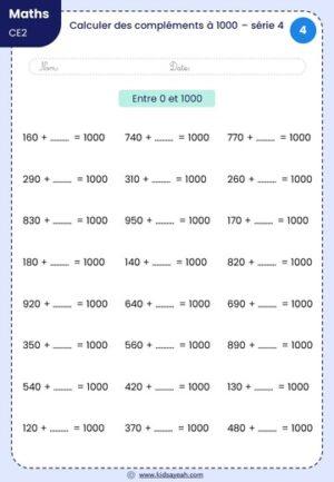Exercices maths CE2_Calculer des compléments à 1000 – série 4