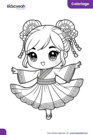 coloriage-fille-kawaii-danseuse-chinoise