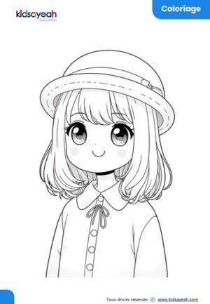 coloriage-manga-fille-avec-chapeau-et-robe-vintage