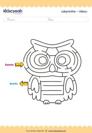 Labyrinthe Hibou pour enfants à imprimer