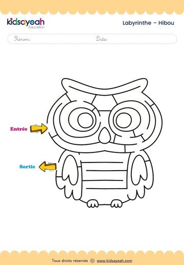 Labyrinthe Hibou pour enfants à imprimer
