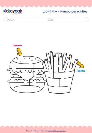 Labyrinthe hamburger et frites pour enfants
