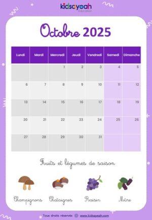 Calendrier 2025 pour enfant octobre
