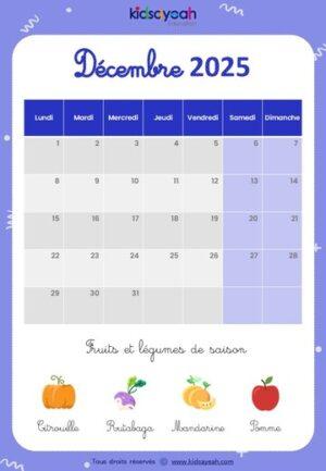 Calendrier 2025 pour enfant décembre