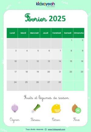 Calendrier 2025 pour enfant février