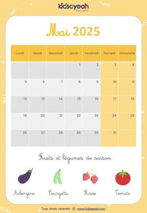 Calendrier 2025 pour enfant mai