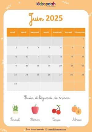 Calendrier 2025 pour enfant juin