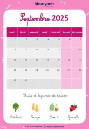 Calendrier 2025 pour enfant septembre