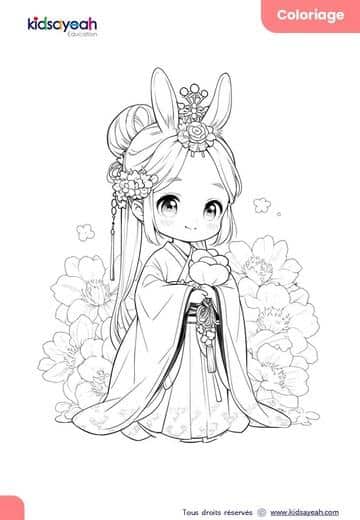 coloriage princesse lapin en fleurs