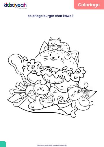 coloriage burger chat kawaii