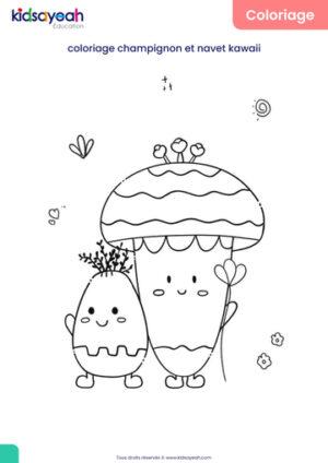 coloriage champignon et navet kawaii pour enfants