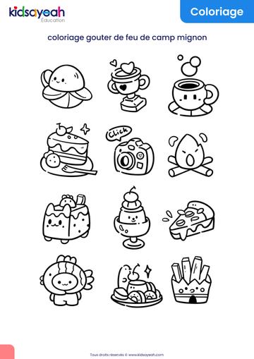 Coloriages de goûter de feu de camp kawaii