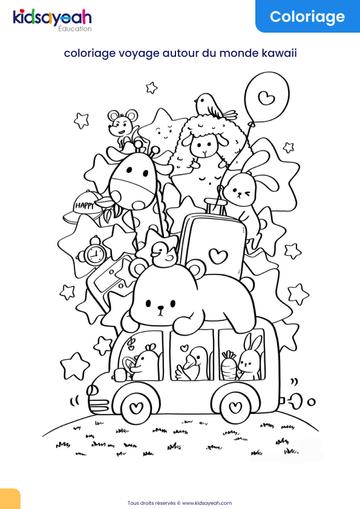 coloriage voyage autour du monde kawaii