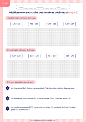 CM1 exercices addition et soustraction des nombres décimaux_2